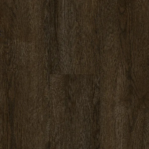 Dark brown wood-look vinyl flooring with a natural grain texture.