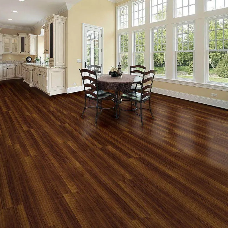 Dark wood vinyl flooring with smooth matte finish