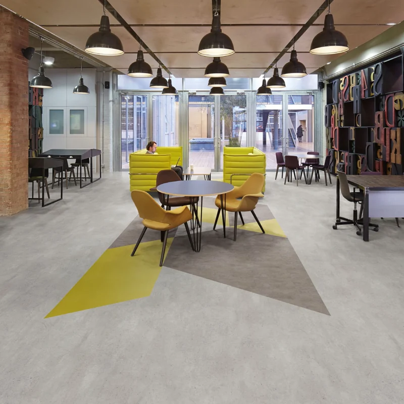 Gray and yellow geometric vinyl flooring pattern