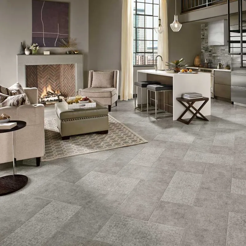 Light gray tile flooring with subtle pattern