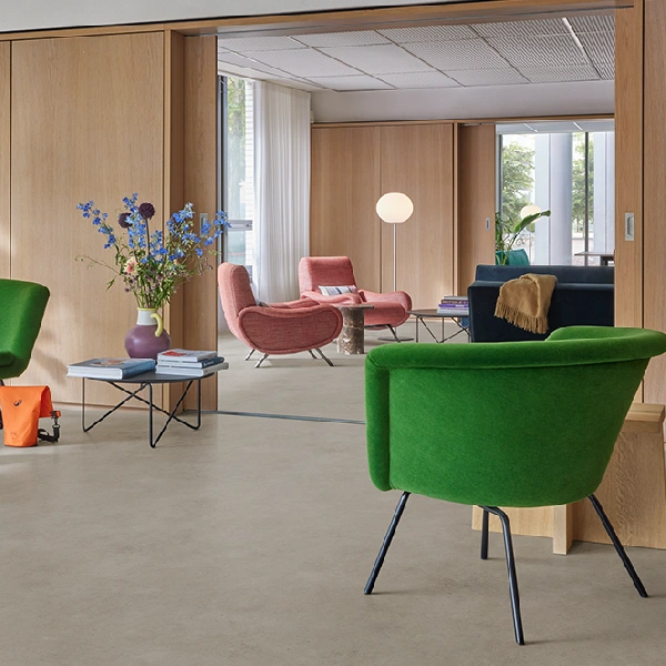 interior featuring smooth, neutral-toned heterogeneous vinyl flooring.